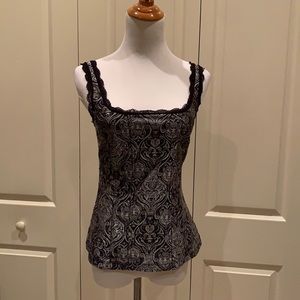 White house black market tank size small. Black and gray/Metallic gray material.